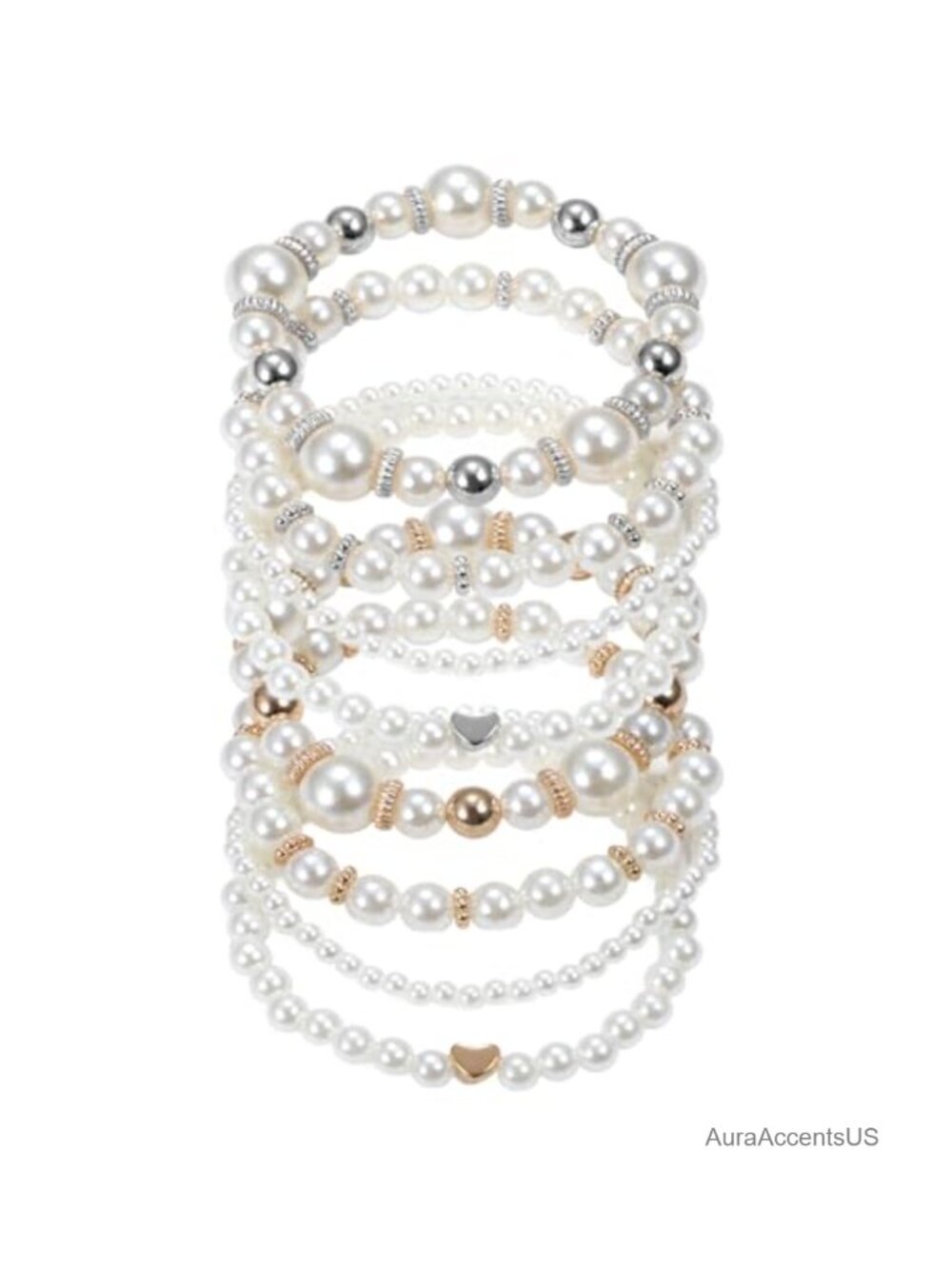8 Pack Pearl Stretch Bracelets for Women Stackable Simulated Pearl Bangle Set